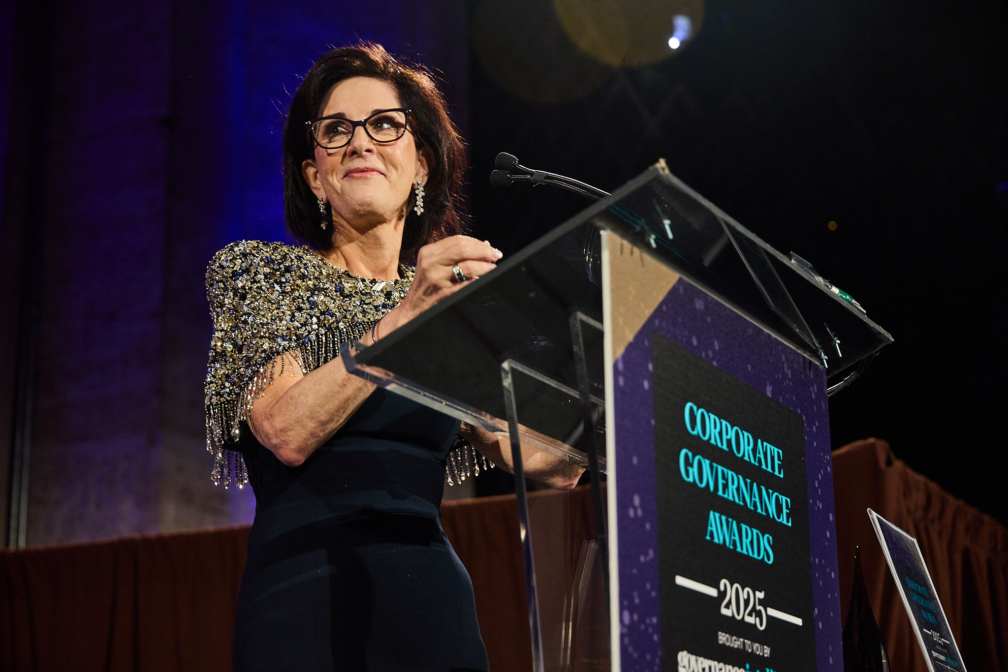Hope Mehlman with the Lifetime Achievement Award at this year's Corporate Governance Awards